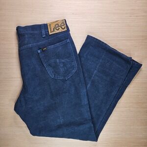 Vintage 70s 80s Lee Rider Boot Cut Flare Jeans Corduroy Blue Womens Size 36x28.5